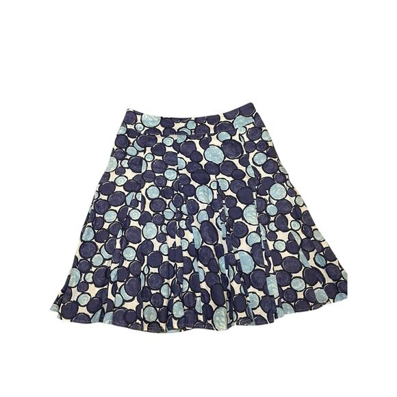 Boden Women 10 Linen Pleated Skirt Blue & White Circle Pattern‎ Swing Poka Dot - Picture 1 of 9